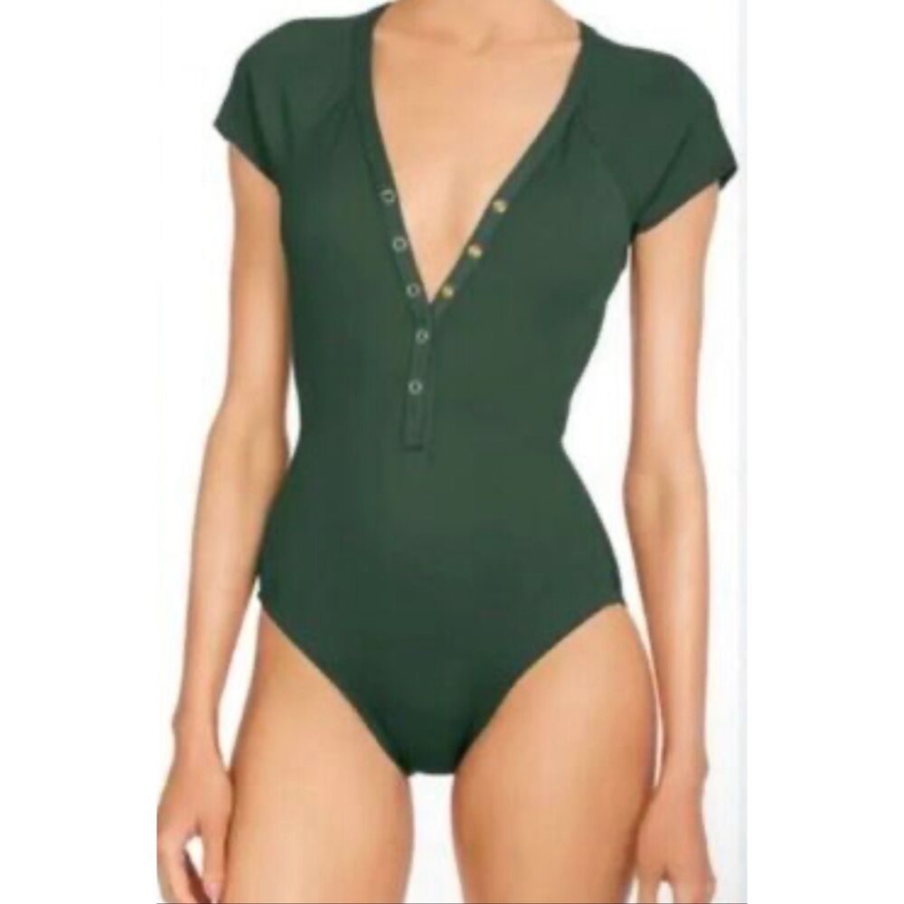 Robin Piccone Amy Ribbed One-Piece Swimsuit | size 2 in emerald green